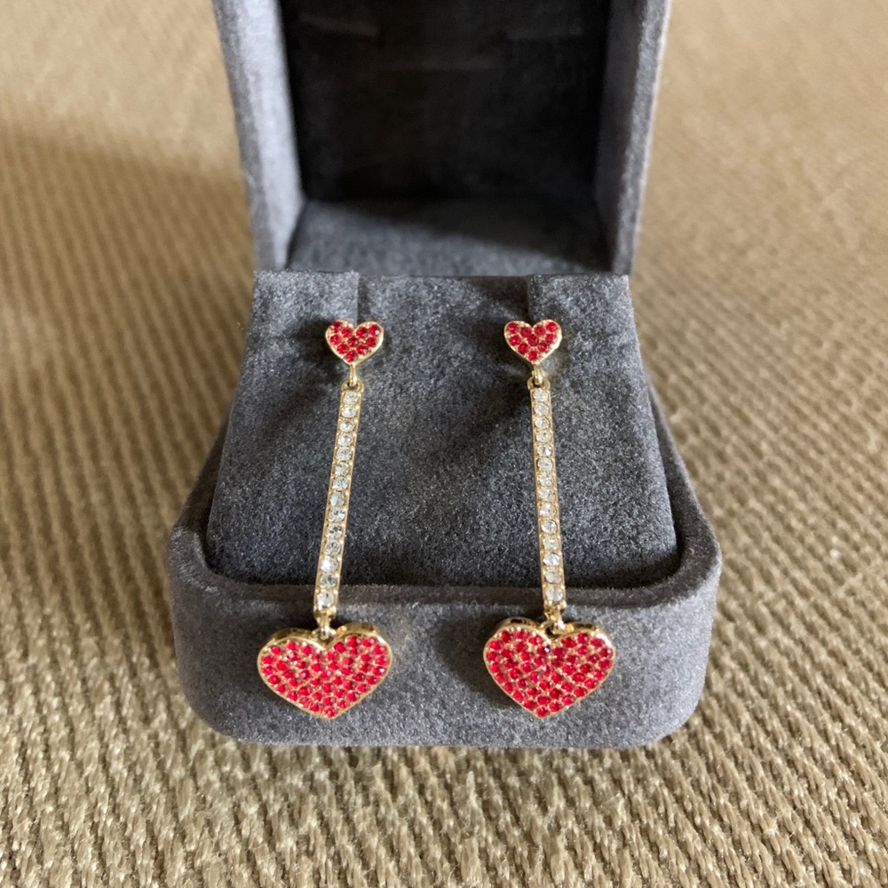 Kate Spade pave crystal heart dangling earrings